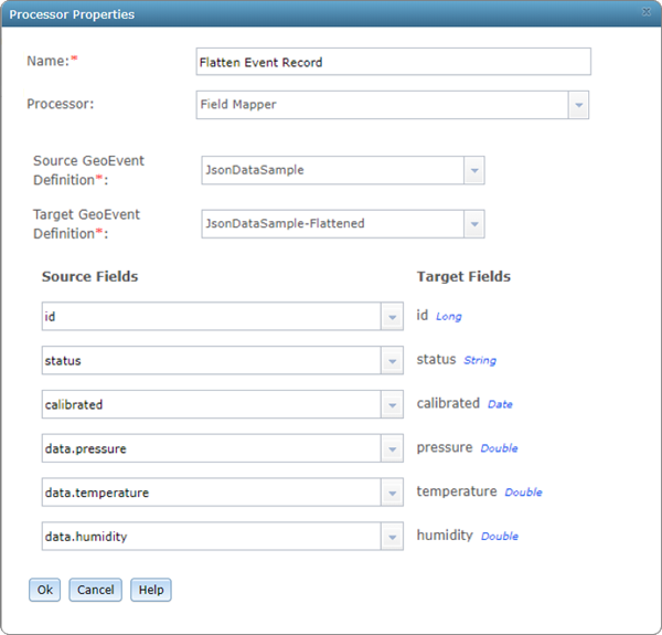 Example of using dot (.) notation to access nested fields in the Field Mapper Processor properties