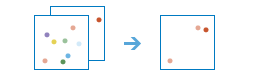 Two-part diagram that combines two point layers to produce a point layer with fewer points Two-part diagram that combines two point layers to produce a point layer with fewer points