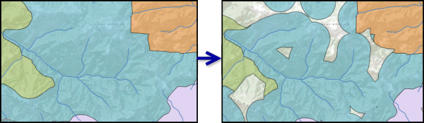 Areas within a distance of 2,500 feet of streams Areas within a distance of 2,500 feet of streams