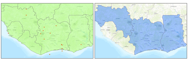 Areas returned with point features Areas returned with point features