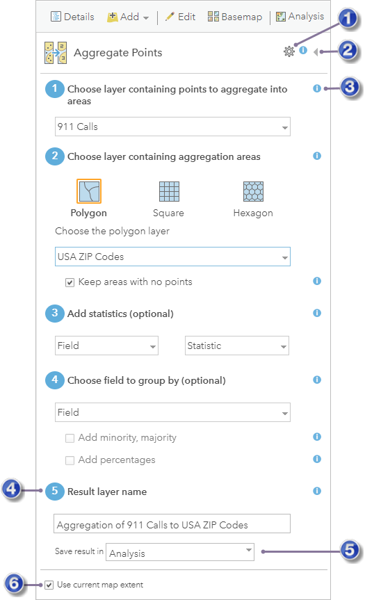 Aggregate Points tool pane Aggregate Points tool pane