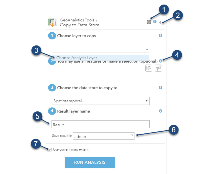 Copy to Data Store tool pane Copy to Data Store tool pane